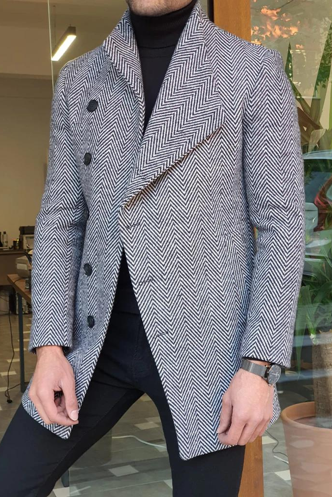 Men Tweed Woolen Grey Over Coat  Trench Coat Man Long Jacket Stylish Winter Wear Customized Coat wear For him