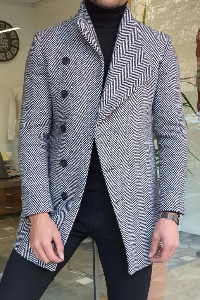 Men Tweed Woolen Grey Over Coat  Trench Coat Man Long Jacket Stylish Winter Wear Customized Coat wear For him