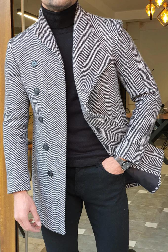 Men Tweed Woolen Grey Over Coat  Trench Coat Man Long Jacket Stylish Winter Wear Customized Coat wear For him