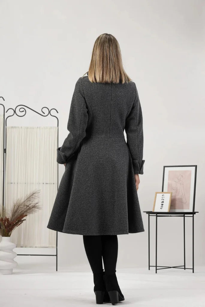 Women Designer Grey Princess Long Coat, Fit and Flare Long Coat for Her