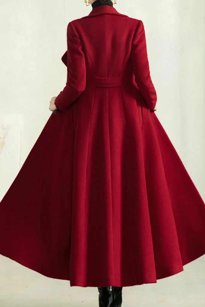 Women Red Full Length Long Coat, Stylish Red Coat for Party and Events