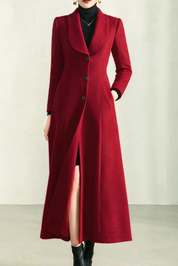 Women Red Full Length Long Coat, Stylish Red Coat for Party and Events