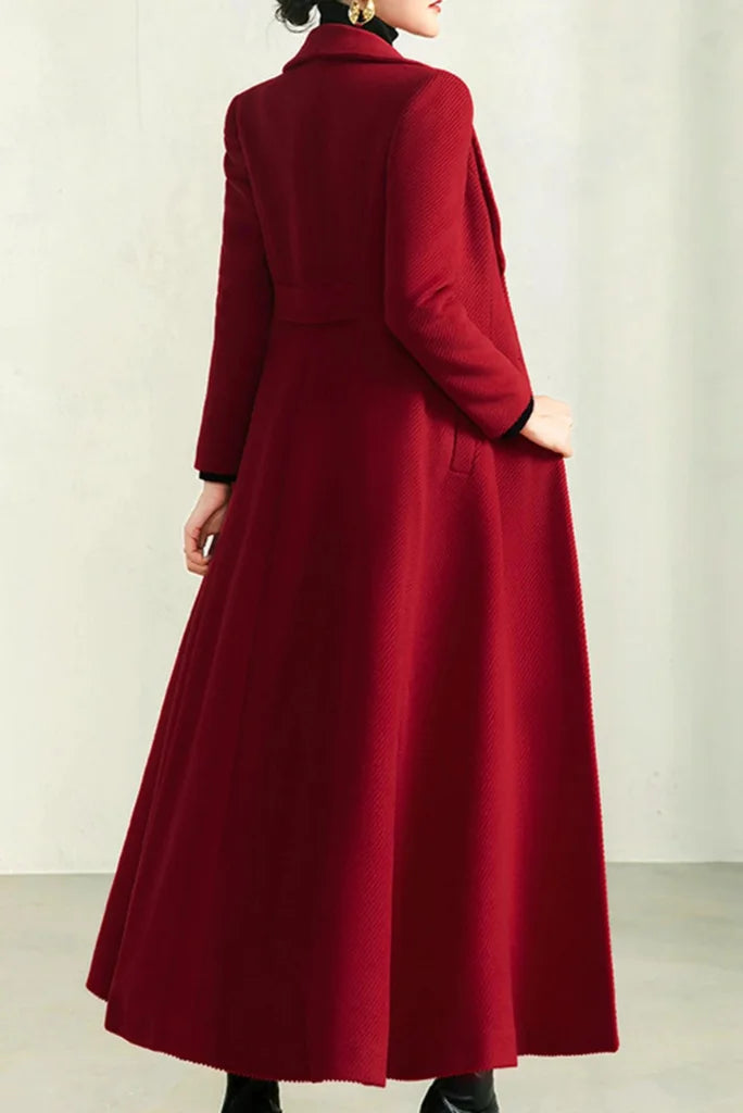 Women Red Full Length Long Coat, Stylish Red Coat for Party and Events