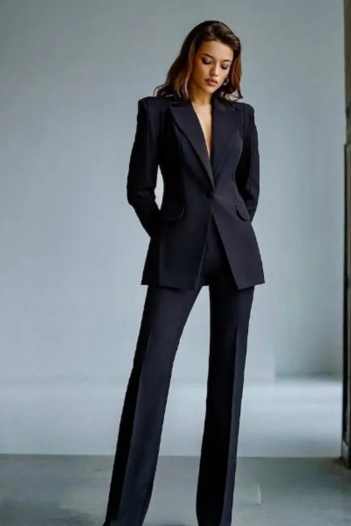 Women Black 2 piece Party wear Suit, Black Classic Blazer Trouser Suit Set For Women