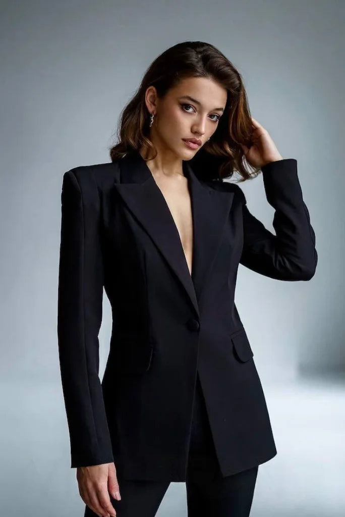 Women Black 2 piece Party wear Suit, Black Classic Blazer Trouser Suit Set For Women