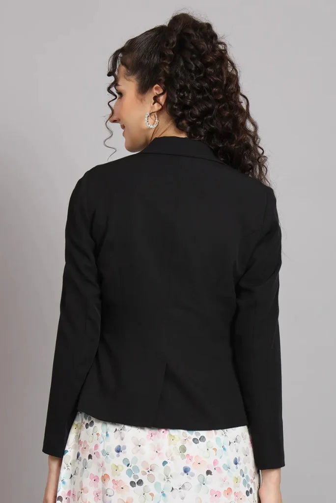 Women Black Single Breasted Notched Lapel Blazer, Casual Long Sleeve Blazer for Her