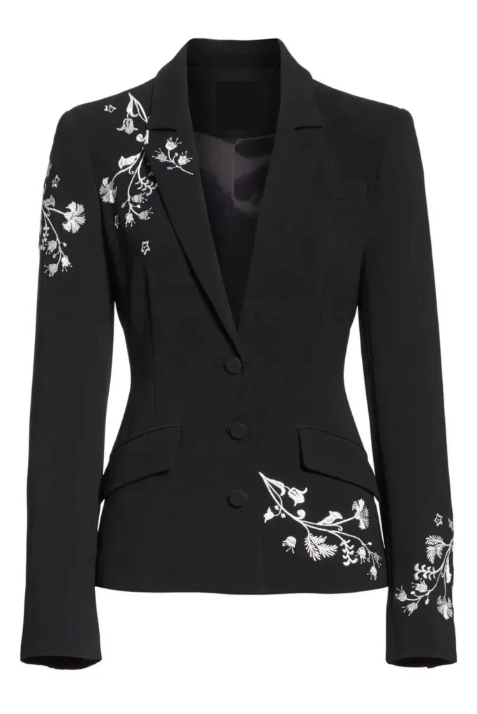 Women Black Embroidery 2 Piece Suit, Wedding Prom Cocktail, Formal Events and Party Blazer Suit For Her