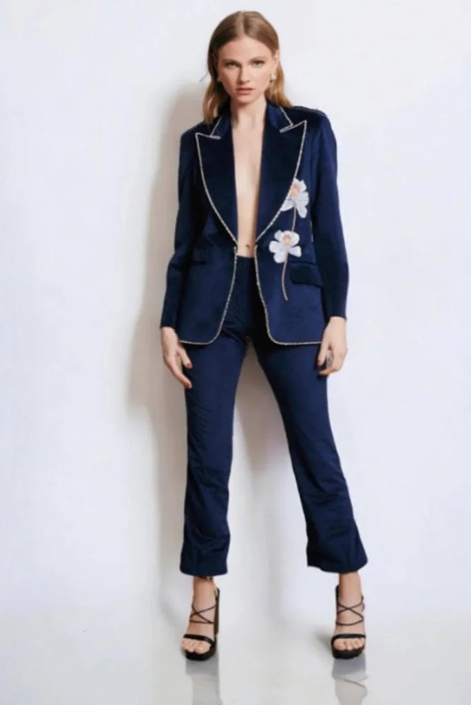 Blue Velvet Embroidery Suit for Her, Stylish Embroidery Suit for Party, Wedding and special occasion