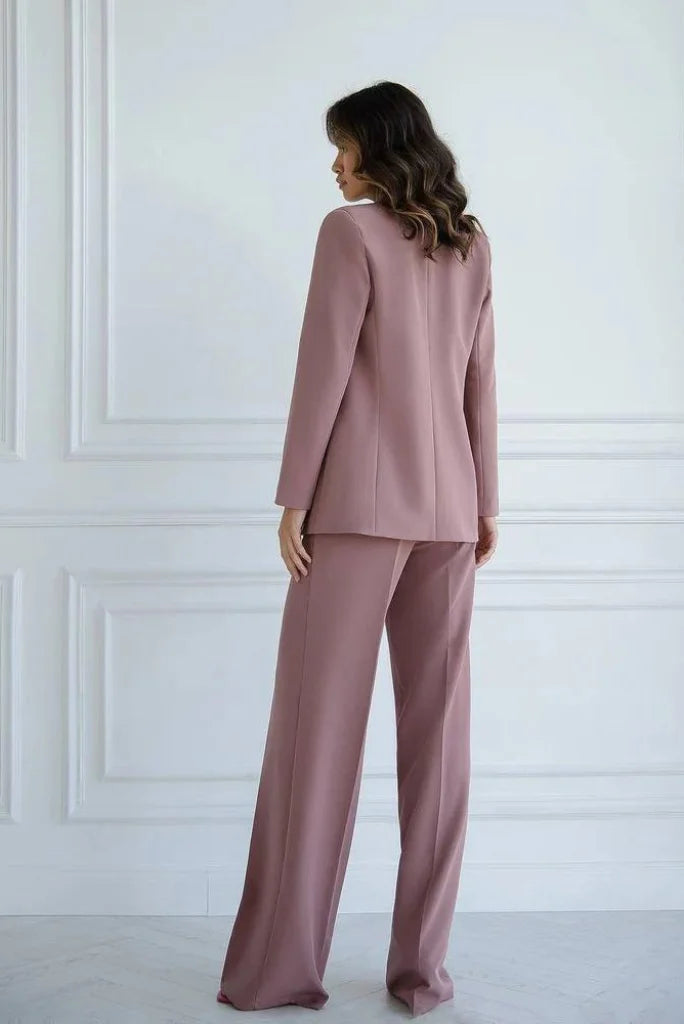 Women Brownish Pink Double Breasted 3 Piece Suit, Designer Crop Top and Blazer Suit Set for Wedding and Events