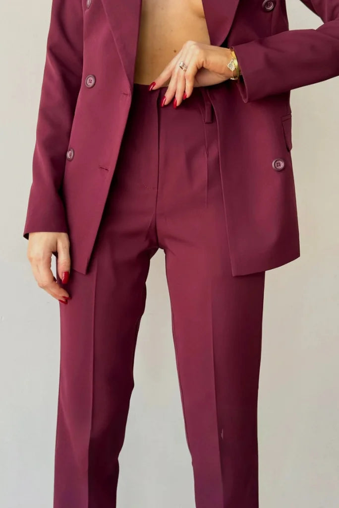 Women Burgundy Double Breasted 2 Piece Suit, Formal Suit For Office, event and special occasion