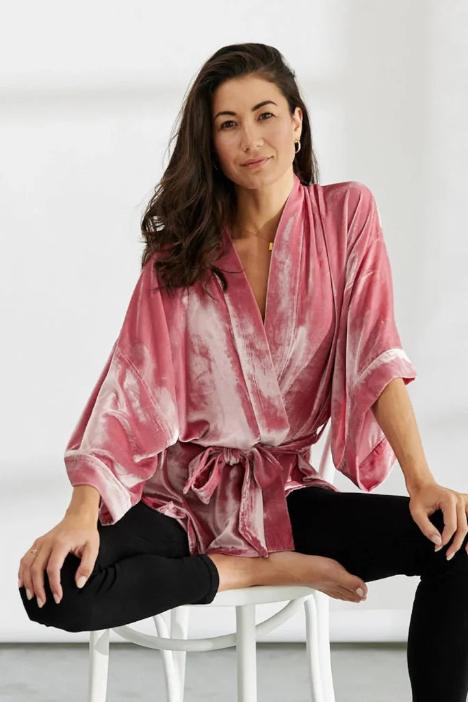 Deep Pink Velvet Kimono Jacket for Her, Elegant Kimono for Women