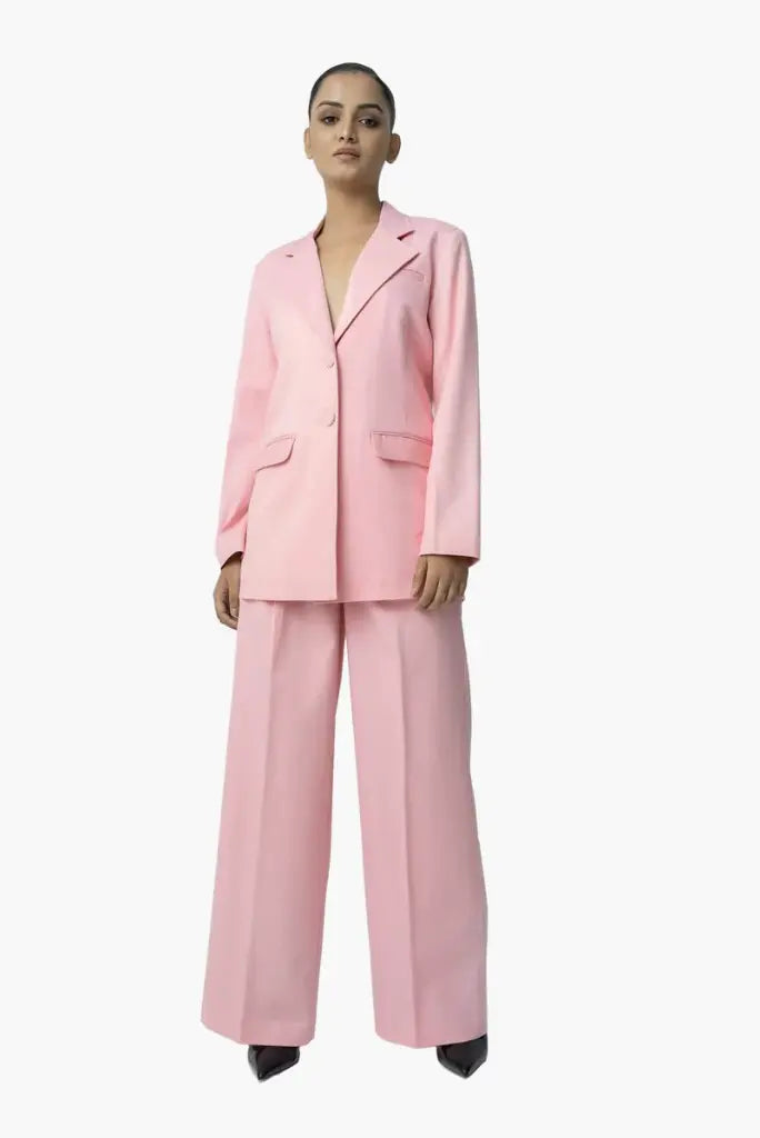 Women Misty Rose Pink Single Breasted 2 Piece Suit, Elegant Pant Suit Set for Business Meetings