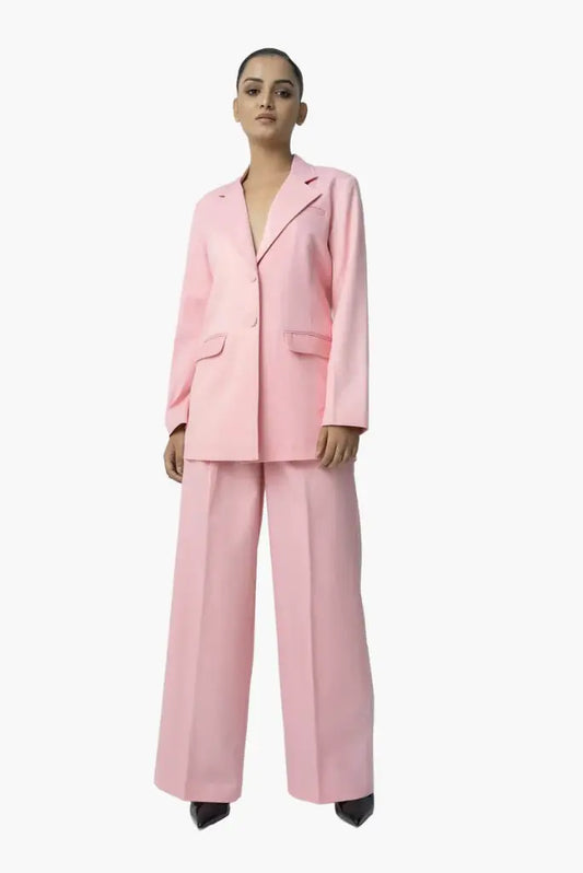 Women Misty Rose Pink Single Breasted 2 Piece Suit, Elegant Pant Suit Set for Business Meetings
