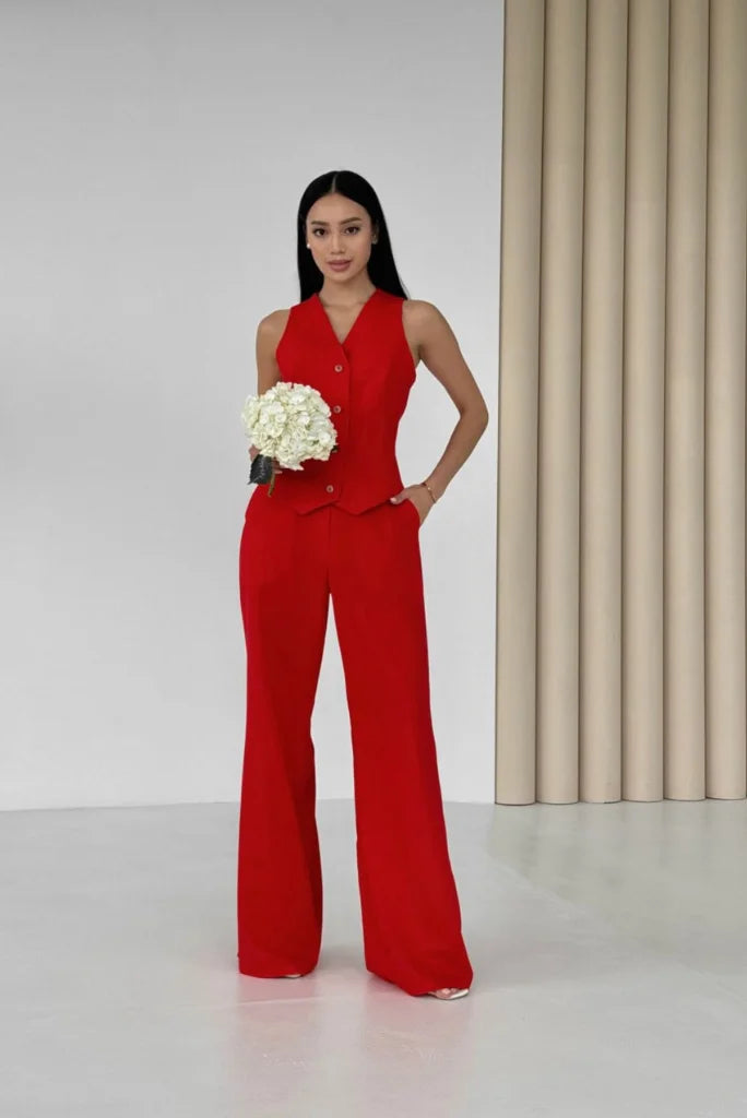 Women Red Three Piece Suit For Office and Events, Classic Red Outfit for Wedding