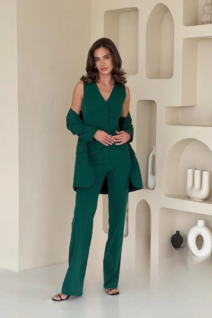 Women's Teal Green 3 Piece Suit, Formal Suit for Office and Business Meetings