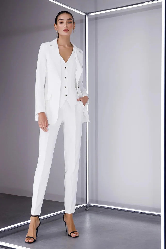 Women's White Single Breasted 3 Piece Suit, Formal Suit for Office and Meetings