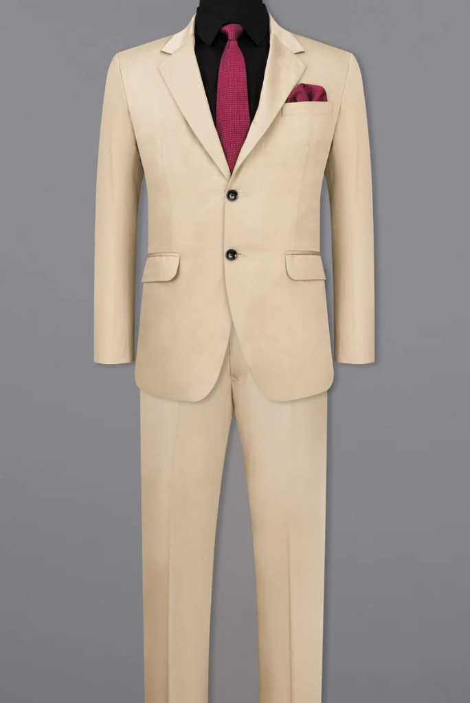 Men Beige Two Piece Suit Stylish Wedding Suit Dinner Suit Elegant Groomsmen Suit Bespoke Tailoring