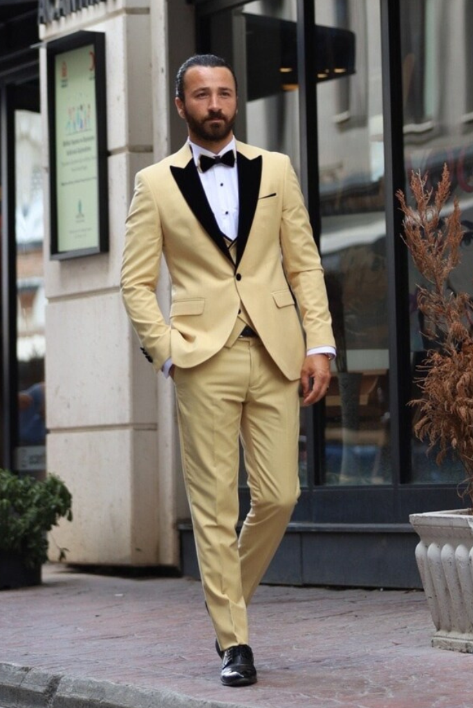 Men's Tuxedo Suit Cream Formal Wear 3 Piece Suit Slim Fit Suit Dinner Suit Elegant Clothing Bespoke Tailoring