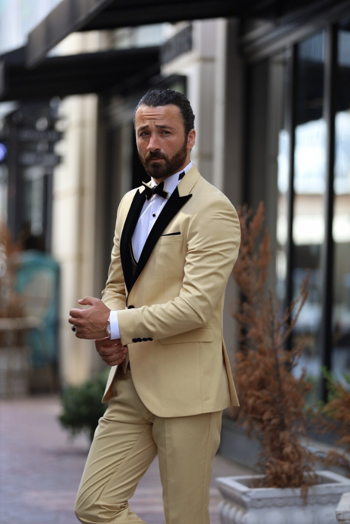 Men's Tuxedo Suit Cream Formal Wear 3 Piece Suit Slim Fit Suit Dinner Suit Elegant Clothing Bespoke Tailoring